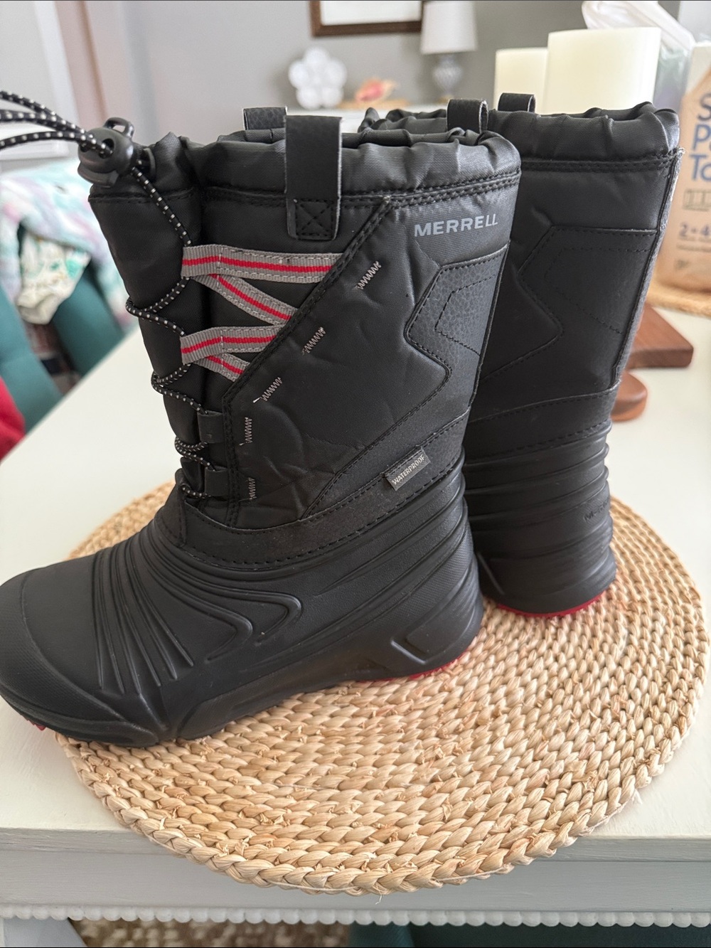 Merrell Kids Black Snow Boots with Gray and Red Accents